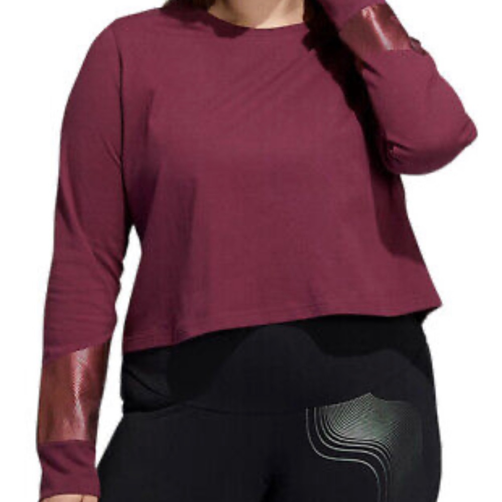 NWT Adidas Long Sleeve Holiday Graphics Cropped Top in Victory Crimson (1X)